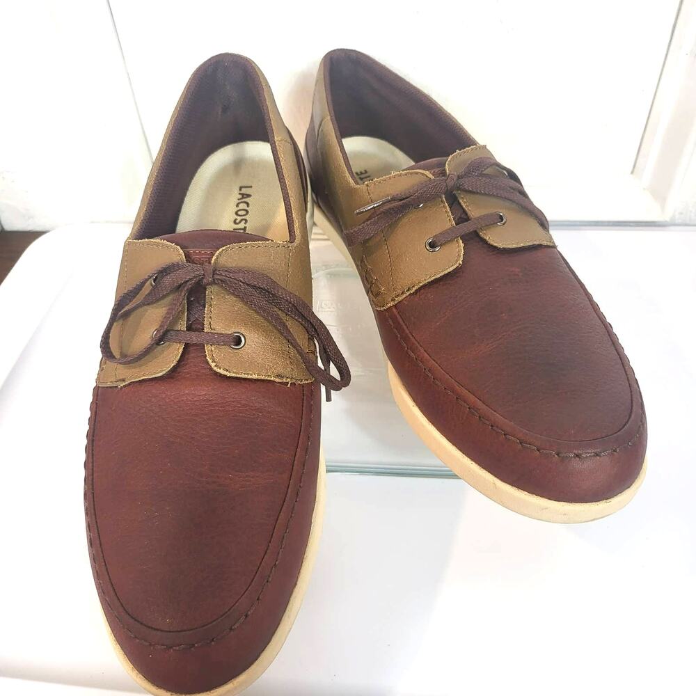 Lacoste size 12  Mens leather loafers two tone ‎ B4  Top A